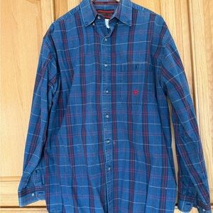Men's Blue and Red Plaid Button-Down Shirt